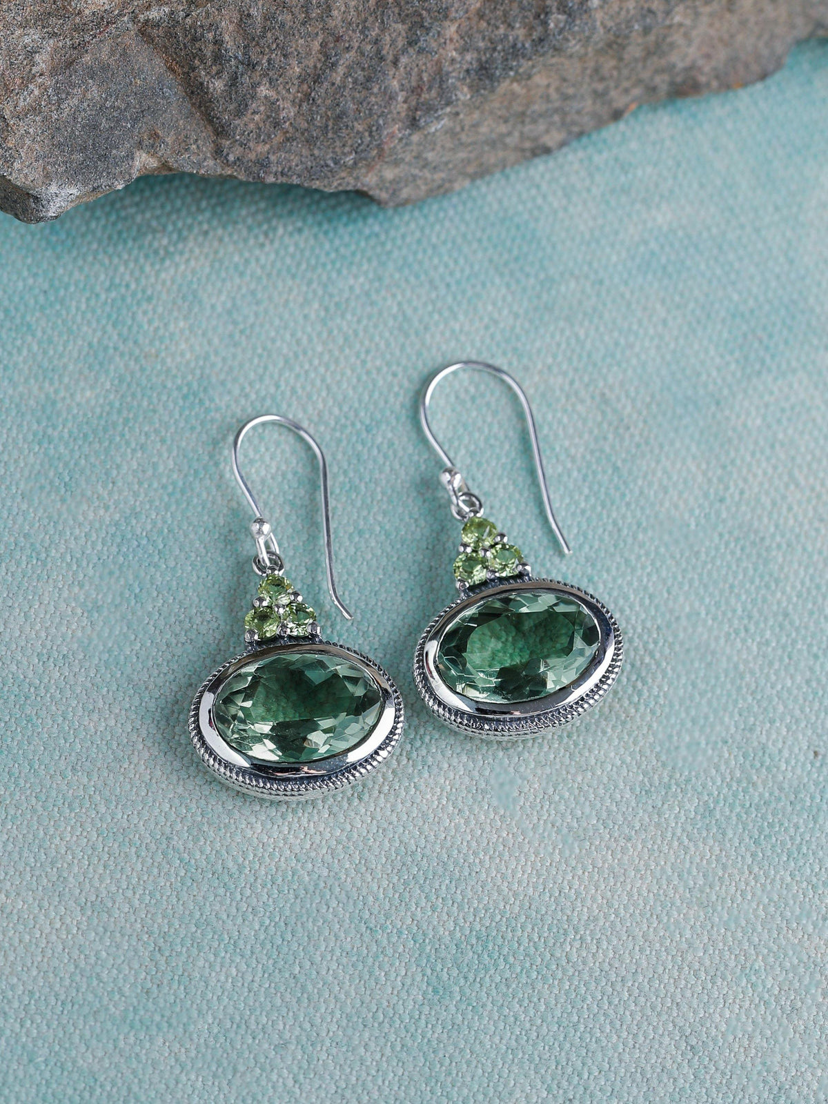 Green Amethyst Peridot Solid 925 Sterling Silver Dangle Earrings Jewelry - YoTreasure