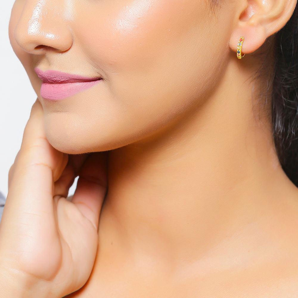 Multi Sapphire Solid 925 Sterling Silver Gold Plated Hoop Earrings Jewelry - YoTreasure