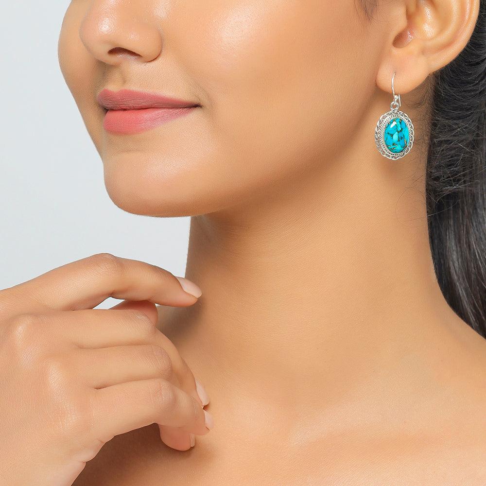 Blue Copper Turquoise Solid 925 Sterling Silver Dangle Earrings Jewelry - YoTreasure