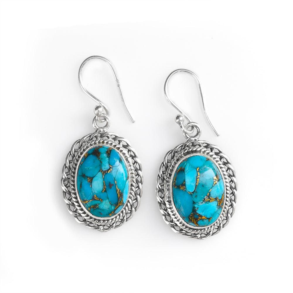 Blue Copper Turquoise Solid 925 Sterling Silver Dangle Earrings Jewelry - YoTreasure