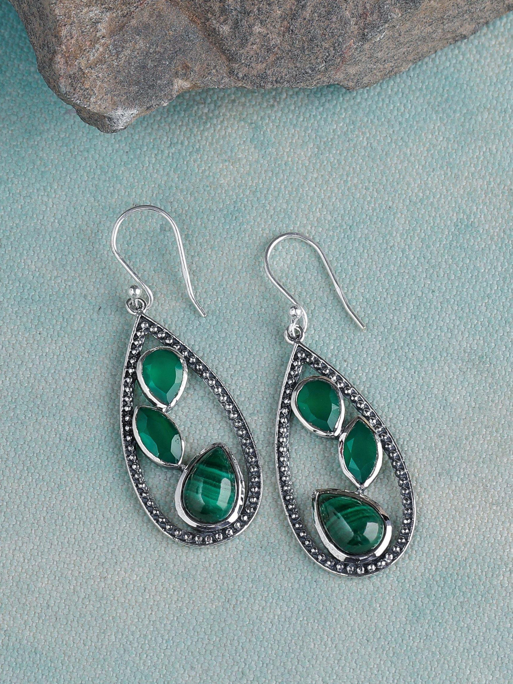 Malachite Green Onyx Solid 925 Sterling Silver Dangle Earrings Jewelry - YoTreasure