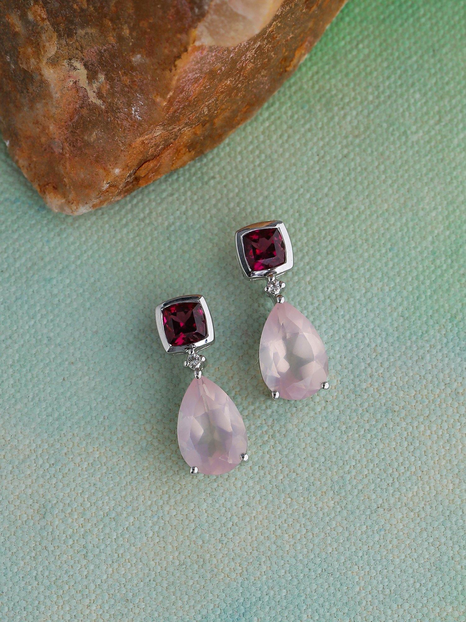 8.24 Ct. Rose Quartz Rhodolite Garnet 925 Sterling Silver Teardrop Earrings - YoTreasure