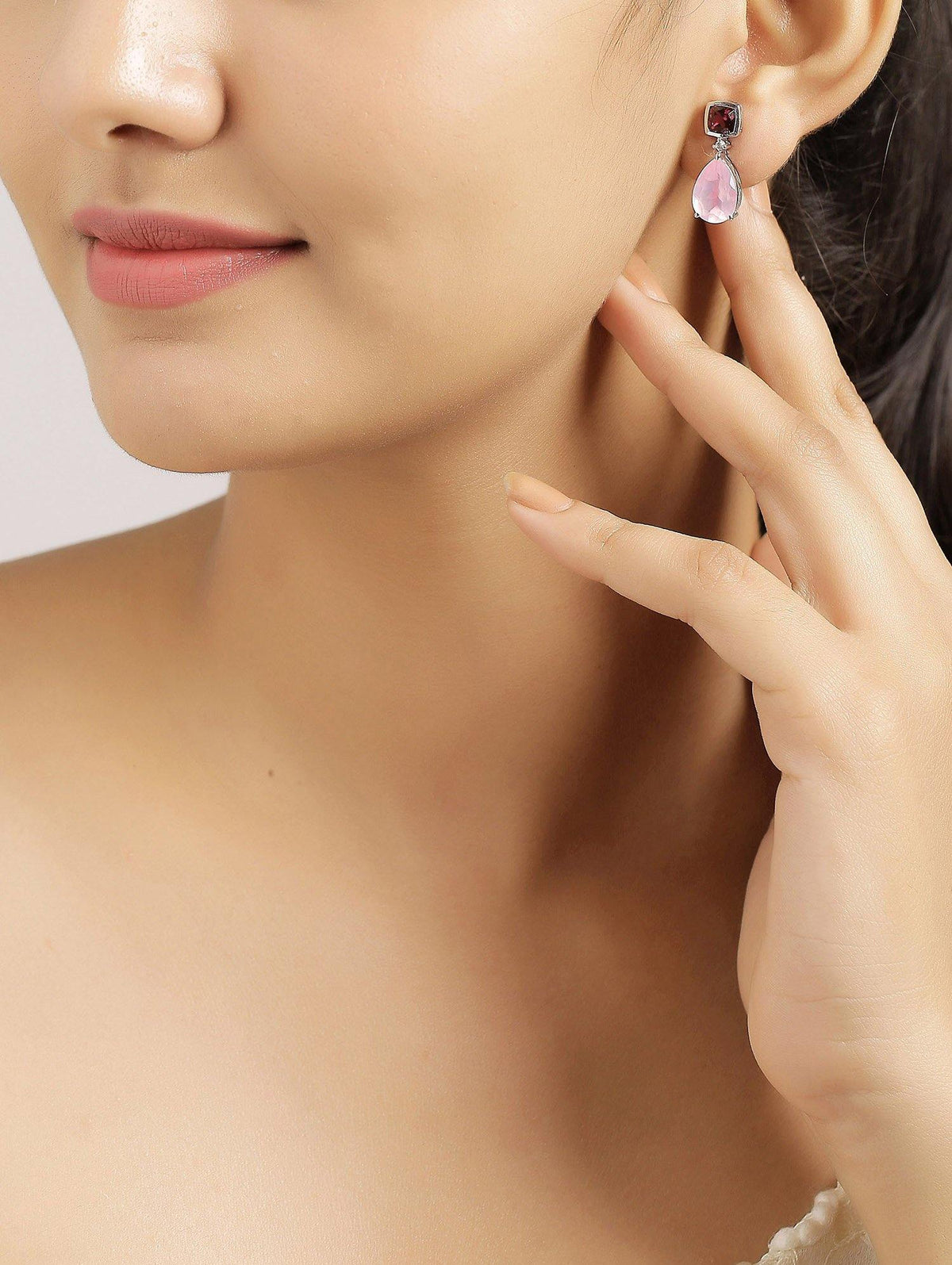 8.24 Ct. Rose Quartz Rhodolite Garnet 925 Sterling Silver Teardrop Earrings - YoTreasure