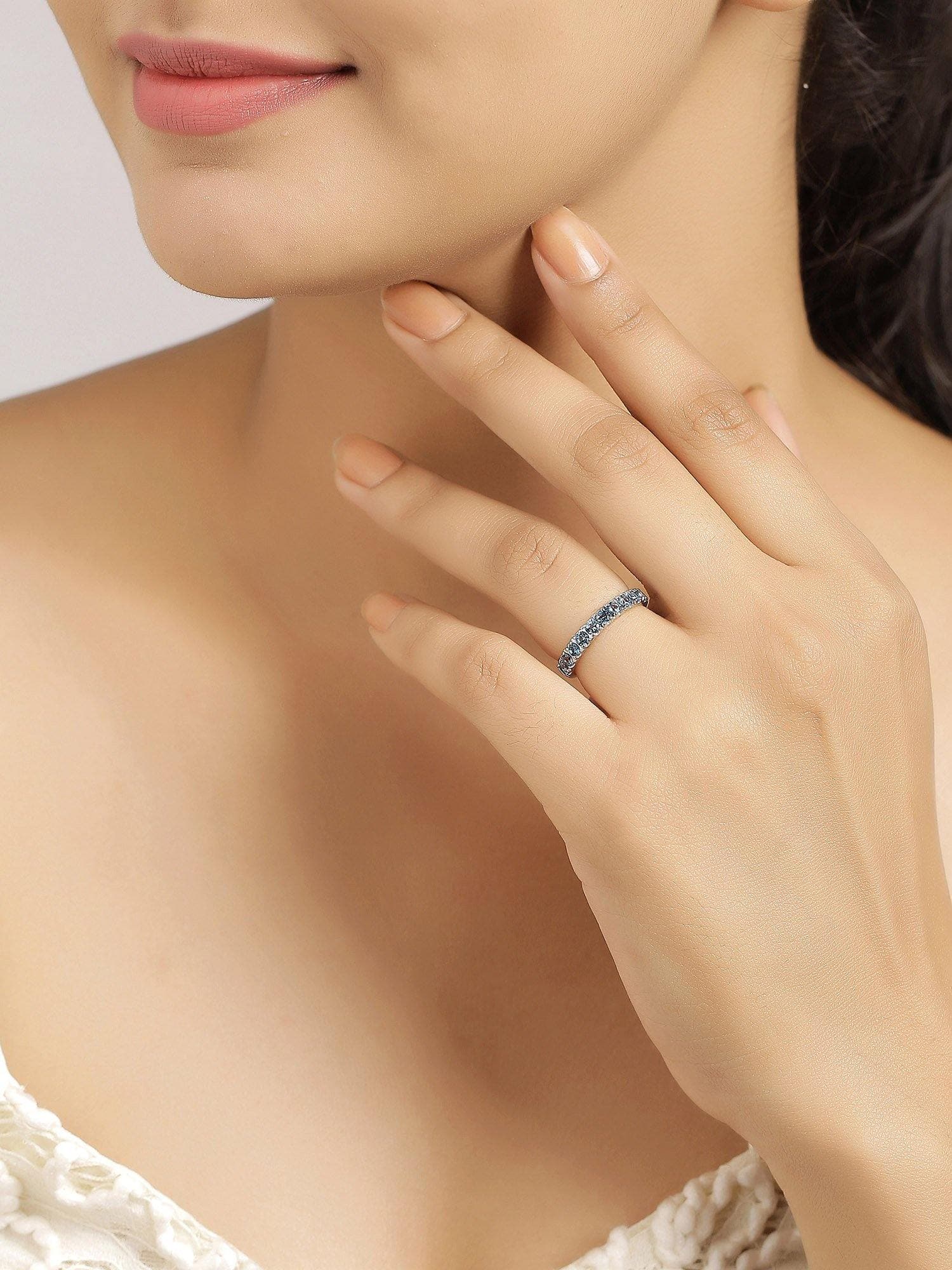 0.80 Ct. London Blue Topaz Solid Sterling Silver Eternity Band Ring Jewelry - YoTreasure