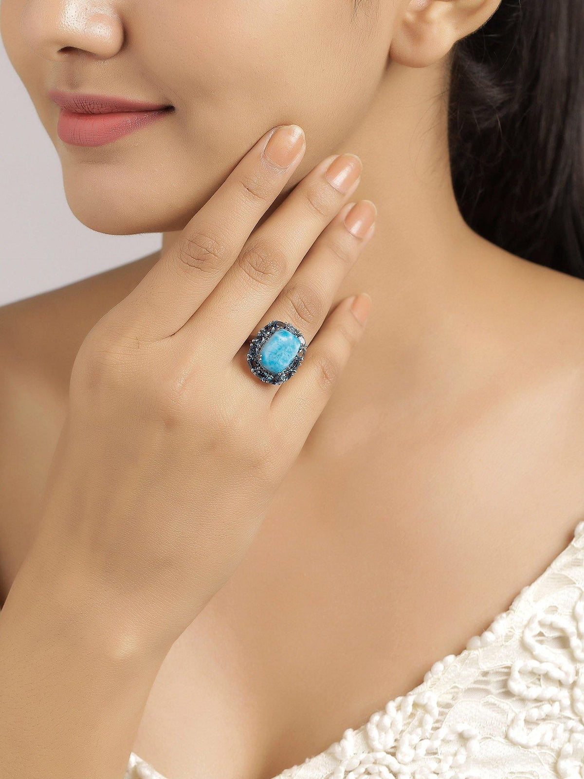 10.26 Ct. Larimar London Blue Topaz Solid 925 Sterling Silver Cluster Ring Jewelry - YoTreasure