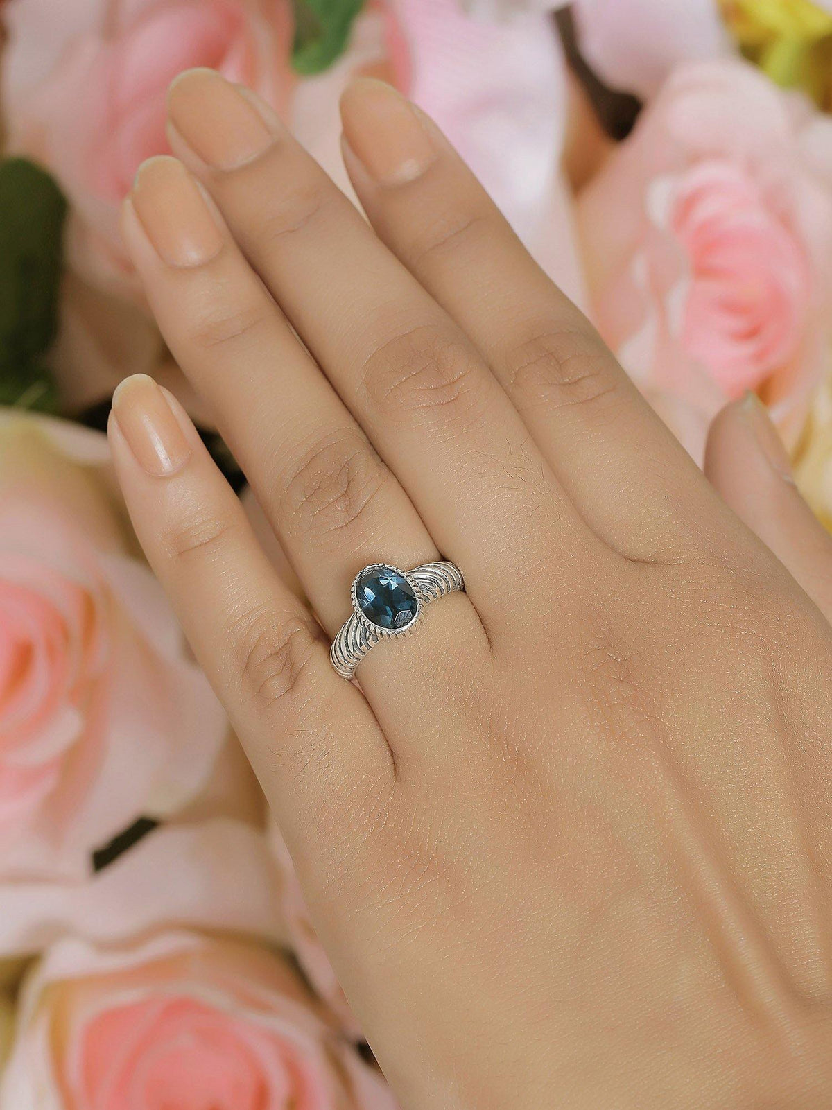 London Blue Topaz Gemstone Ring Solid 925 Sterling Silver Jewelry - YoTreasure