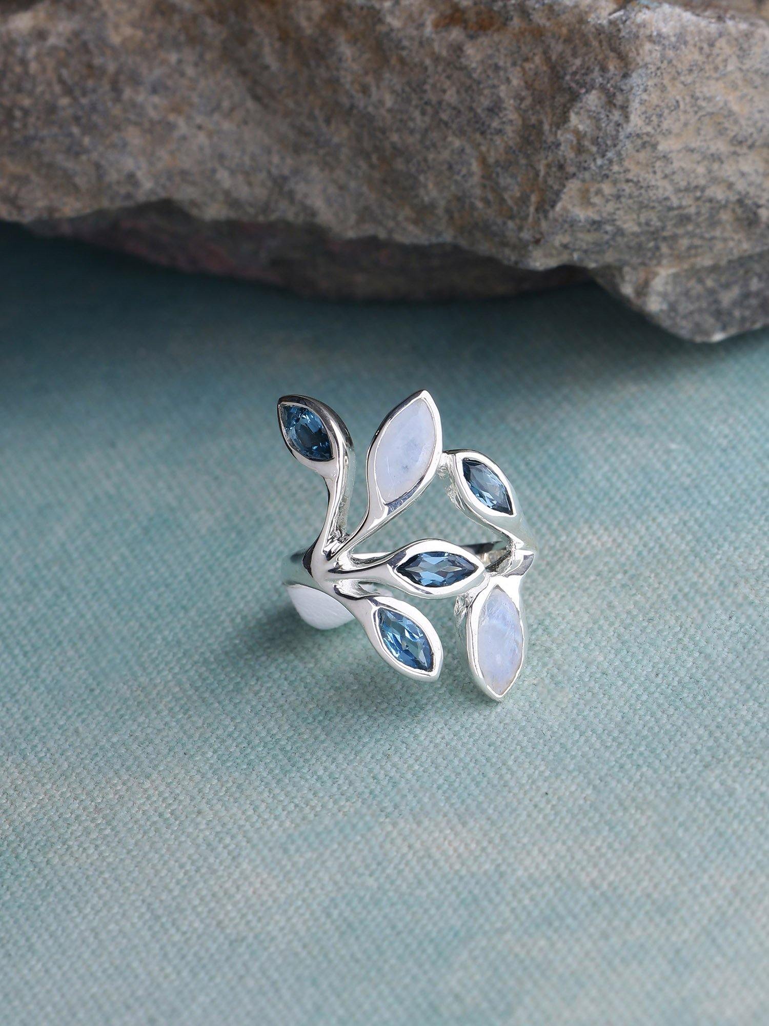 Moonstone London Blue Topaz Solid 925 Sterling Silver Ring - YoTreasure