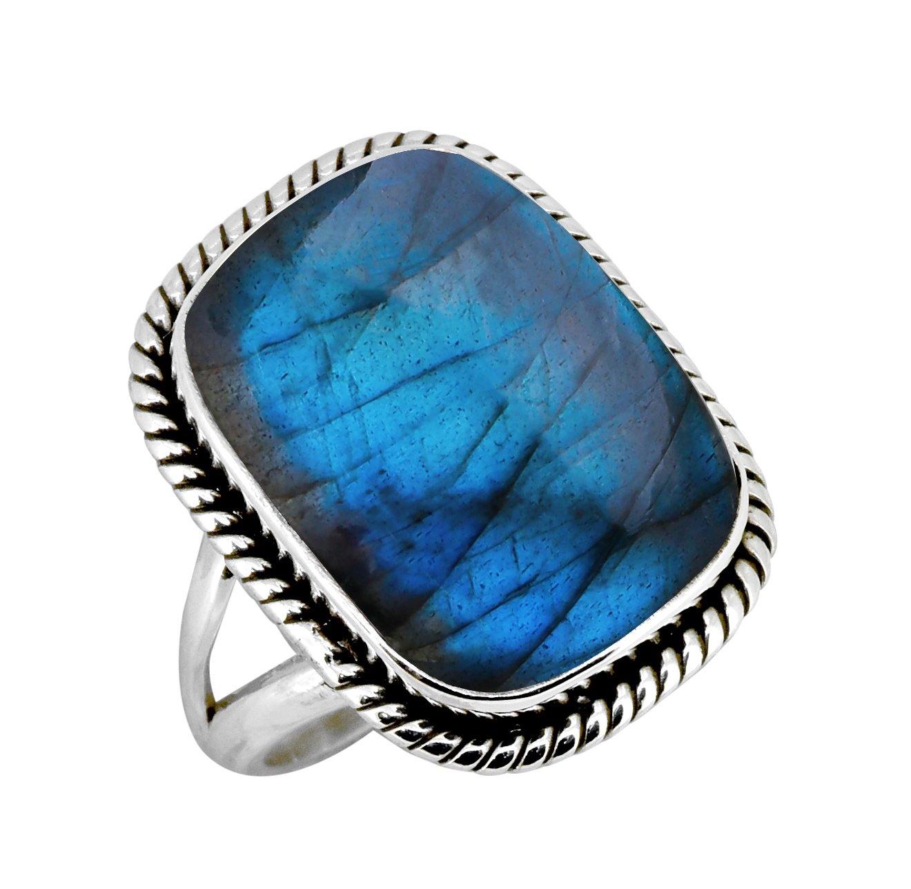 Labradorite Solid 925 Sterling Silver Split Shank Ring Jewelry - YoTreasure
