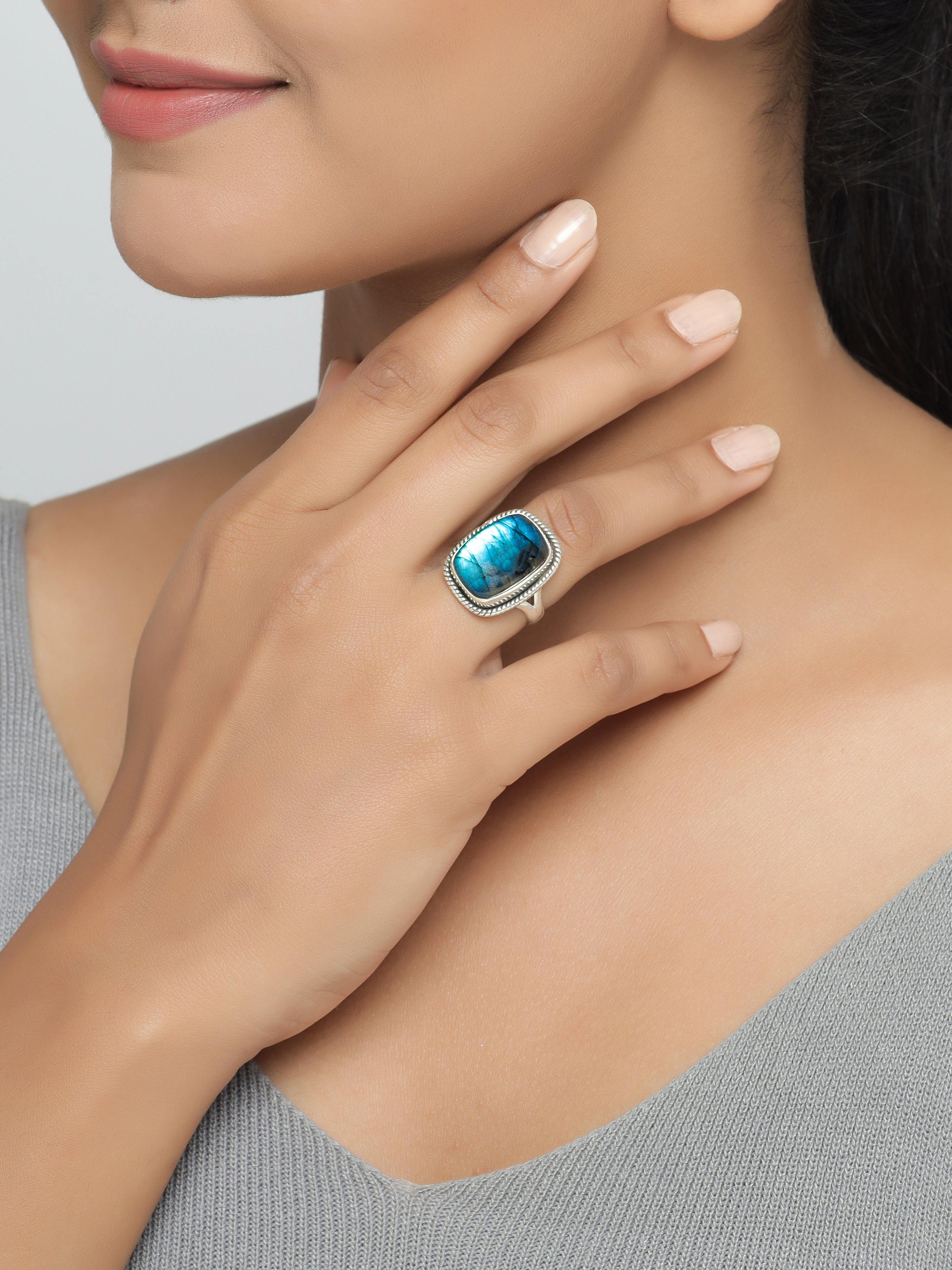 Labradorite Solid 925 Sterling Silver Split Shank Ring Jewelry - YoTreasure