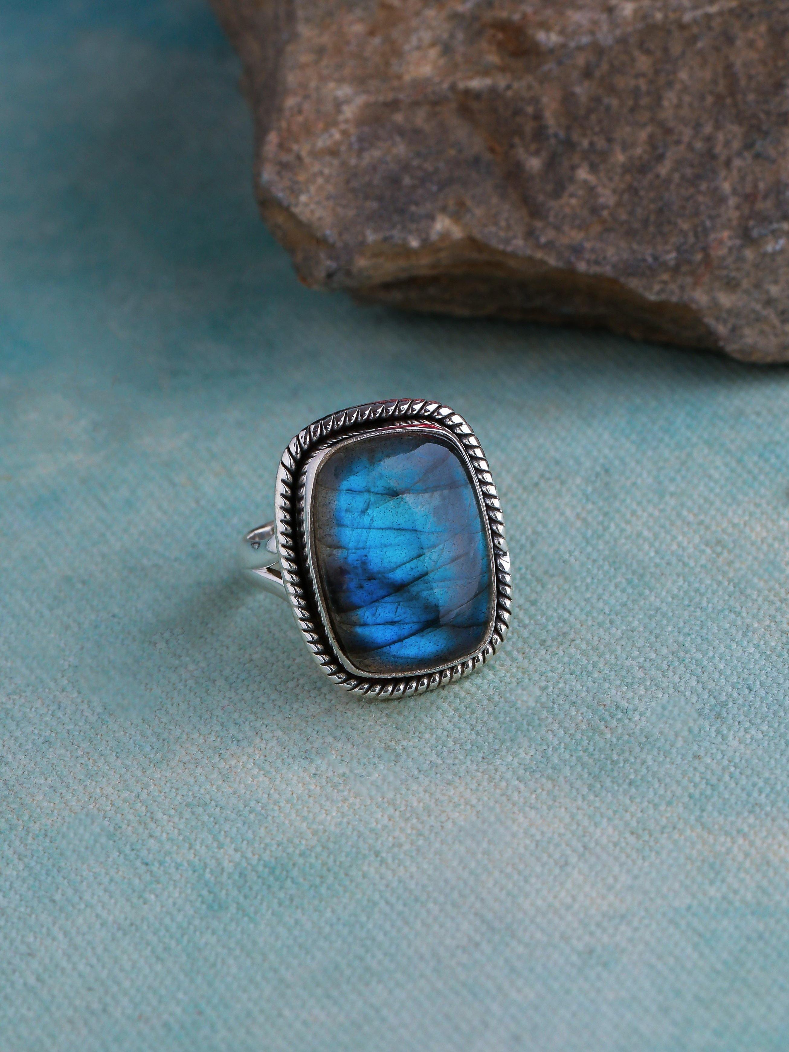 Labradorite Solid 925 Sterling Silver Split Shank Ring Jewelry - YoTreasure