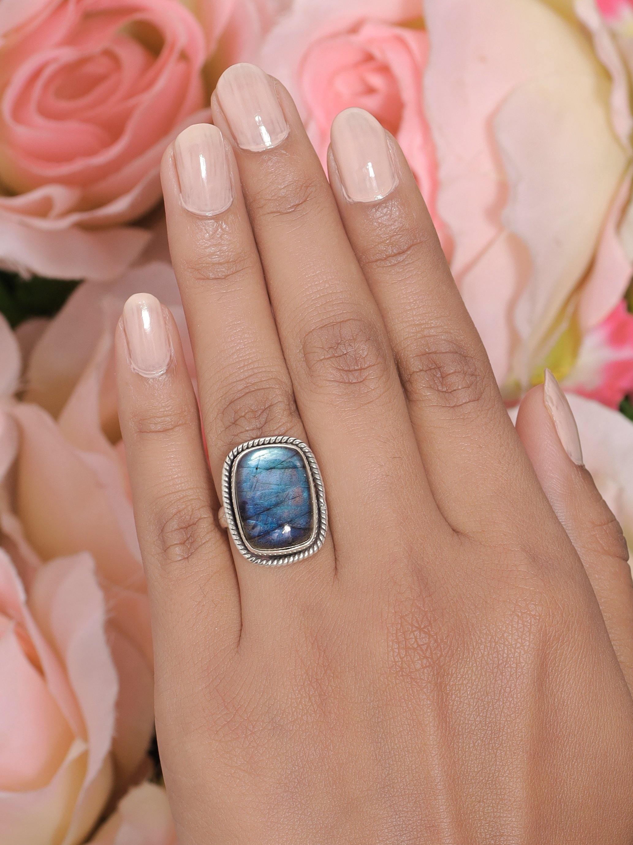 Labradorite Solid 925 Sterling Silver Split Shank Ring Jewelry - YoTreasure