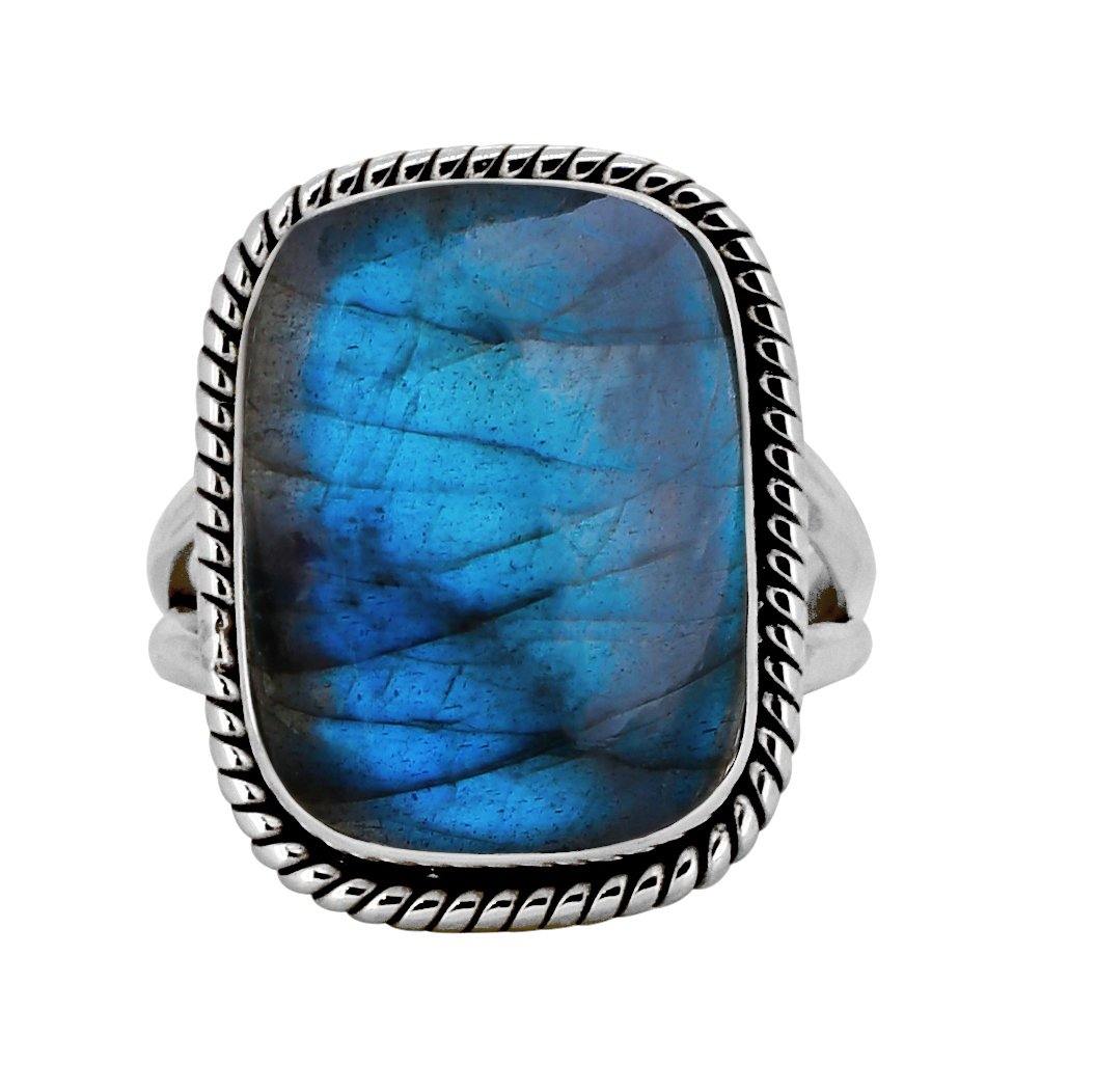 Labradorite Solid 925 Sterling Silver Split Shank Ring Jewelry - YoTreasure