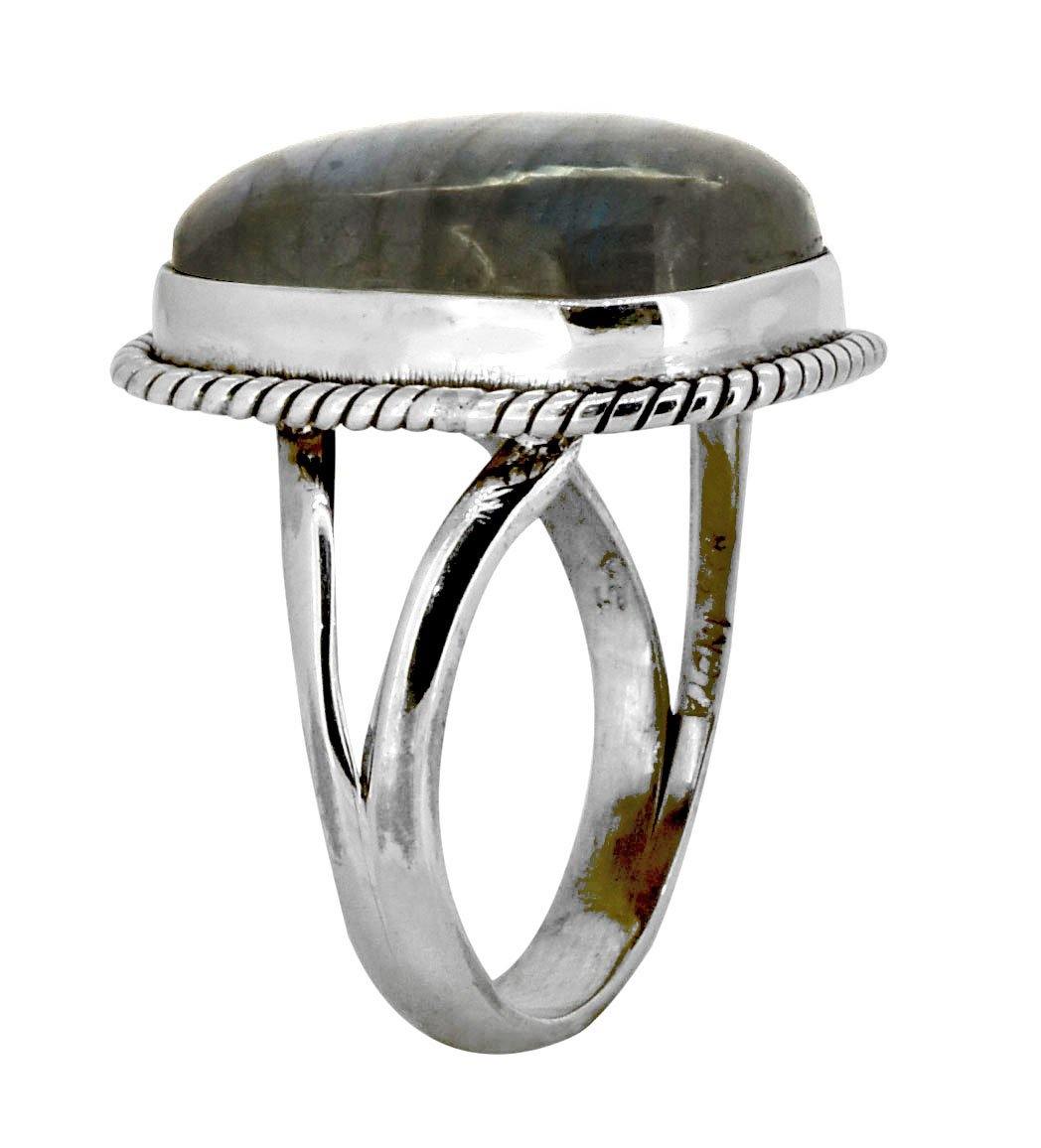 Labradorite Solid 925 Sterling Silver Split Shank Ring Jewelry - YoTreasure