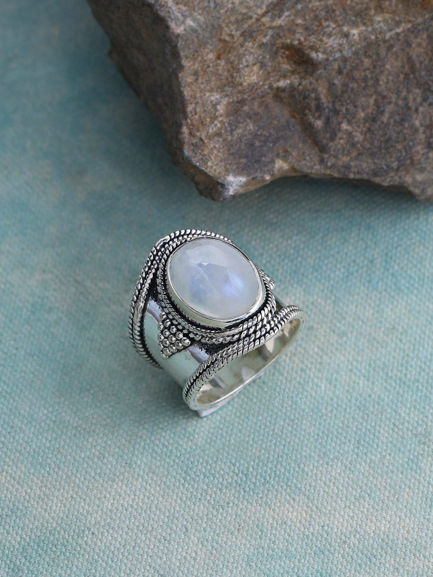 Moonstone Solid 925 Sterling Silver Gemstone Ring Jewelry - YoTreasure