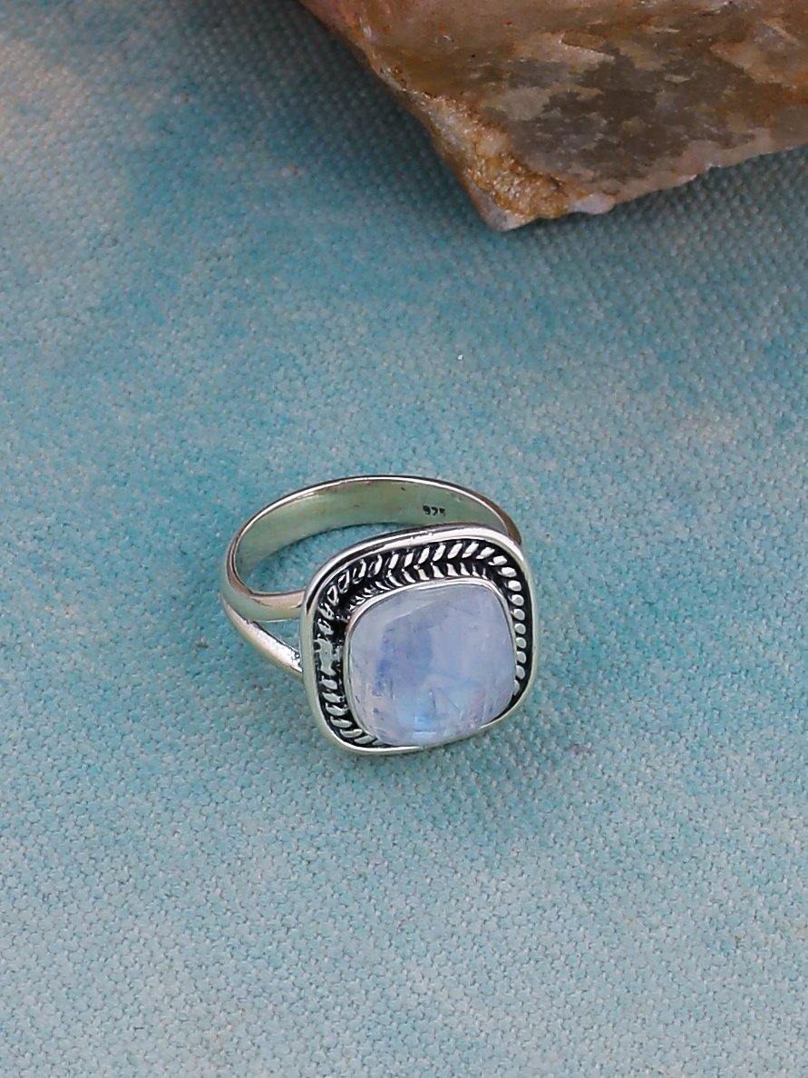 Rainbow Moonstone Solid 925 Sterling Silver Split Shank Ring Jewelry - YoTreasure