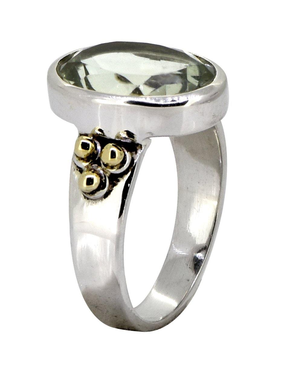 Green Amethyst Solid 925 Sterling Silver Brass Ring Jewelry - YoTreasure