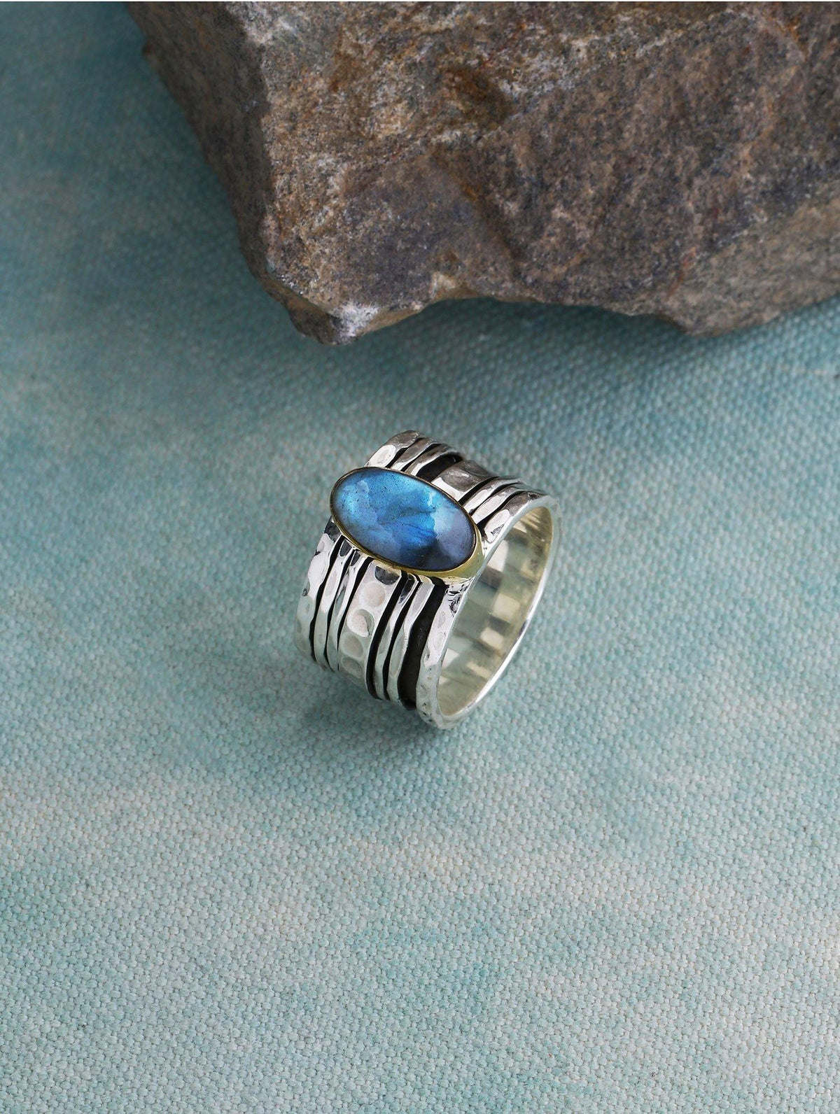 Labradorite Solid 925 Sterling Silver Brass Meditation Spinner Ring Jewelry - YoTreasure
