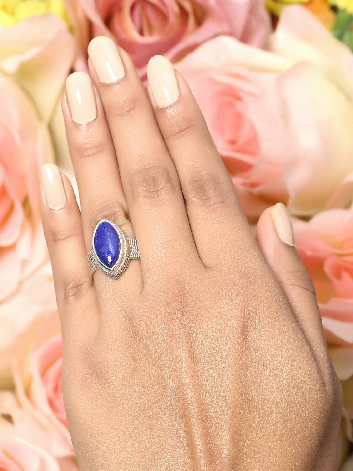 Lapis Solid 925 Sterling Silver Braided Design Ring Jewelry - YoTreasure