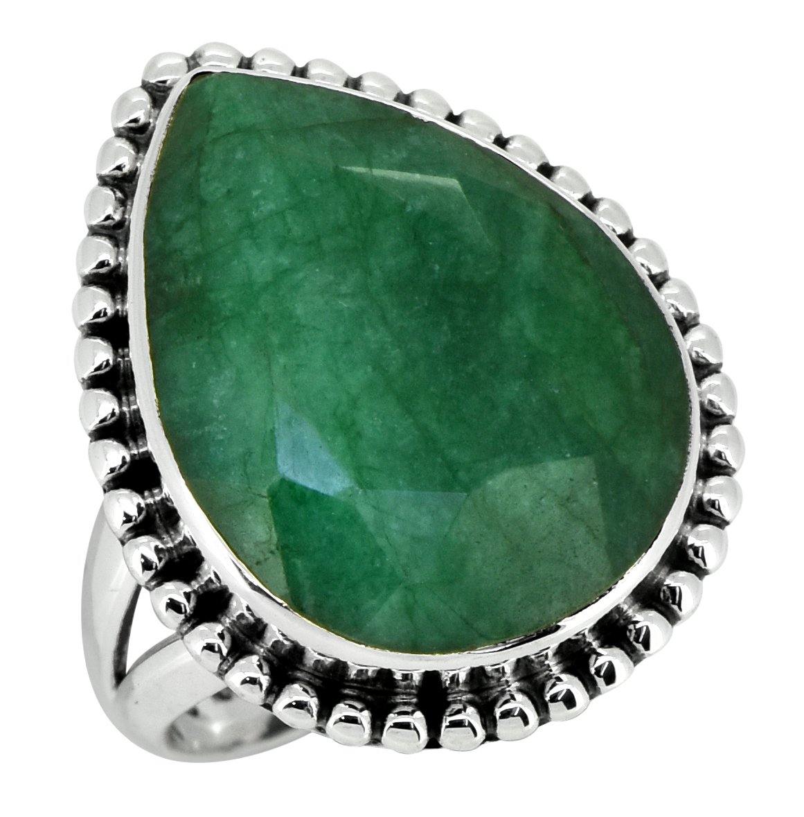 Emerald Green Beryl Solid 925 Sterling Silver Gemstone Ring Jewelry - YoTreasure