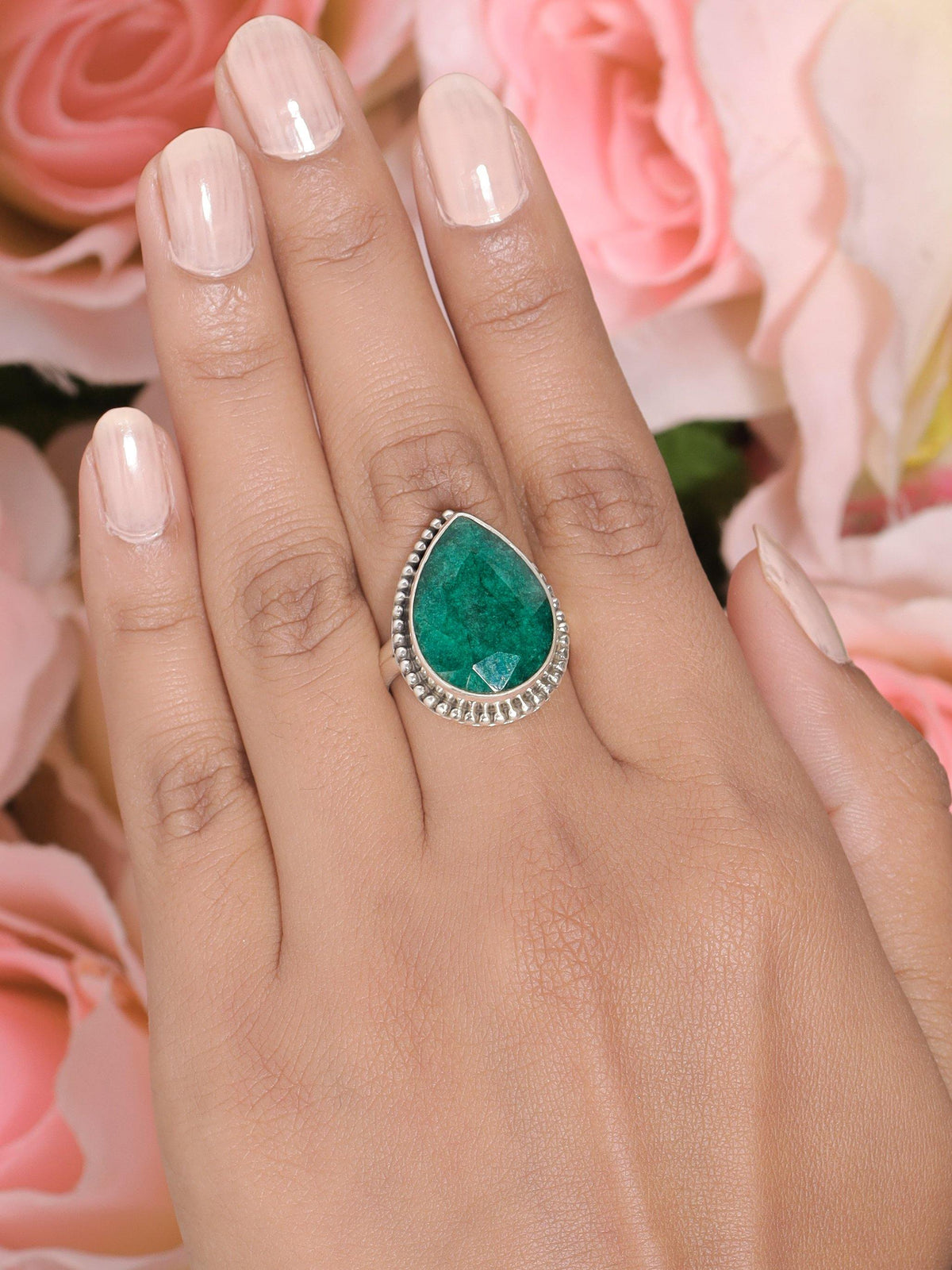 Emerald Green Beryl Solid 925 Sterling Silver Gemstone Ring Jewelry - YoTreasure
