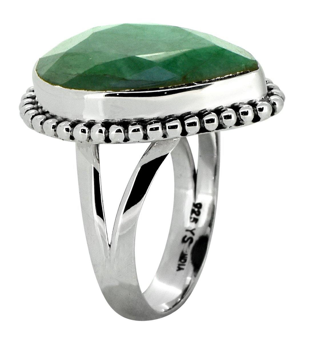 Emerald Green Beryl Solid 925 Sterling Silver Gemstone Ring Jewelry - YoTreasure