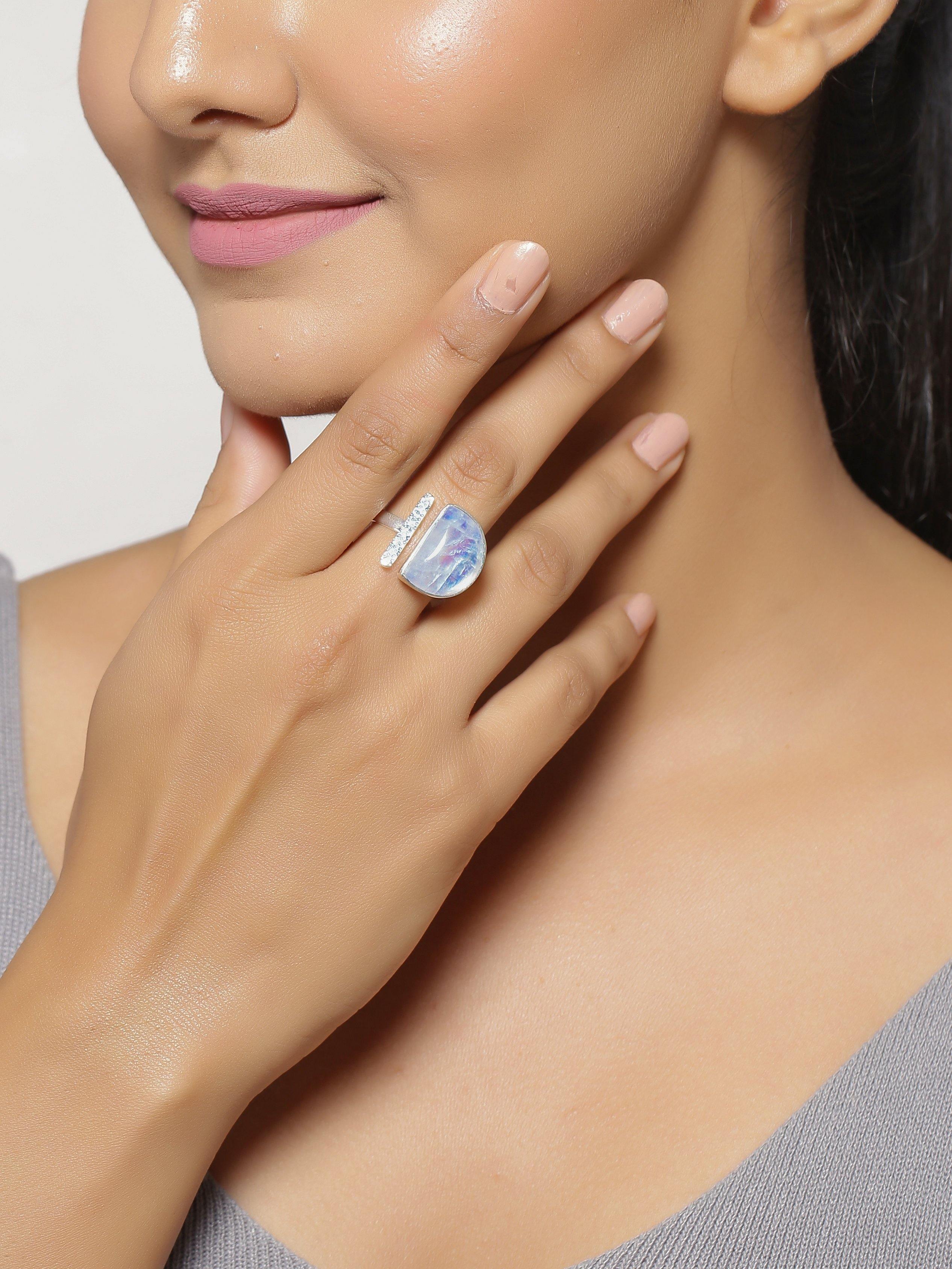 Moonstone Solid 925 Sterling Silver Designer Ring Jewelry - YoTreasure