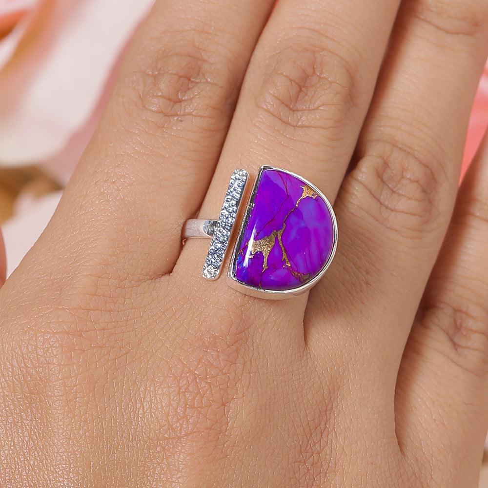 Purple Copper Turquoise Solid 925 Sterling Silver Ring Jewelry - YoTreasure