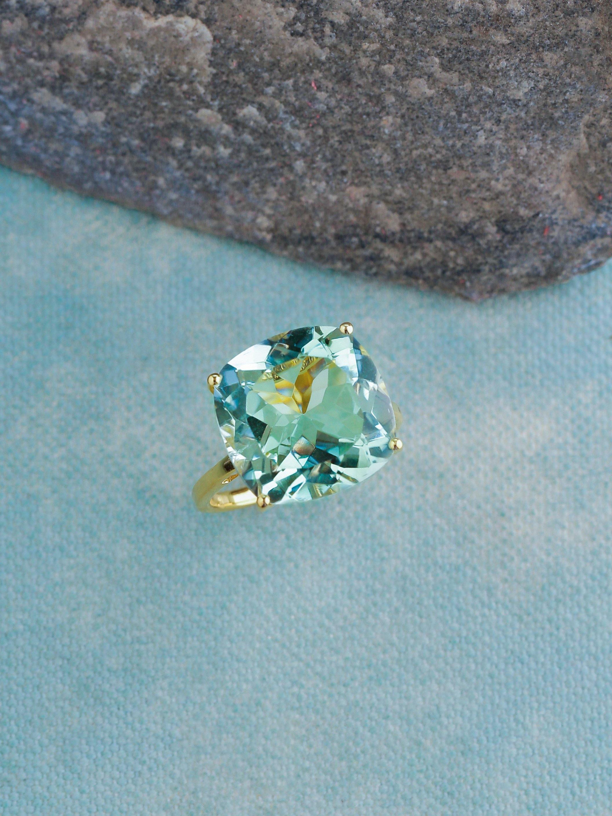 Green Amethyst Solid 925 Sterling Silver Gold Plated Statement Ring Jewelry - YoTreasure