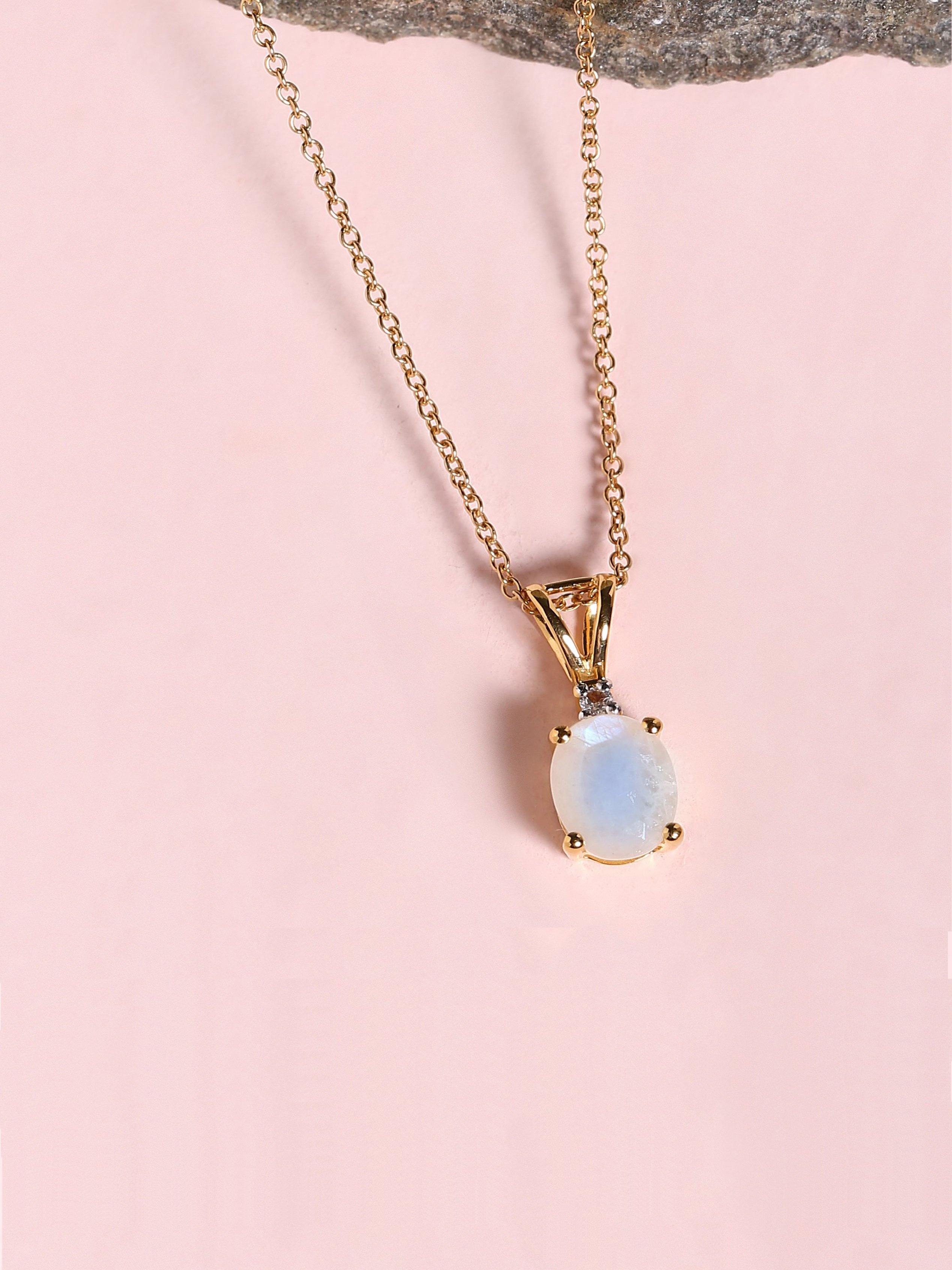 1.57 Ct. Moonstone Solid 10K Yellow Gold 18" Chain Pendant Necklace - YoTreasure