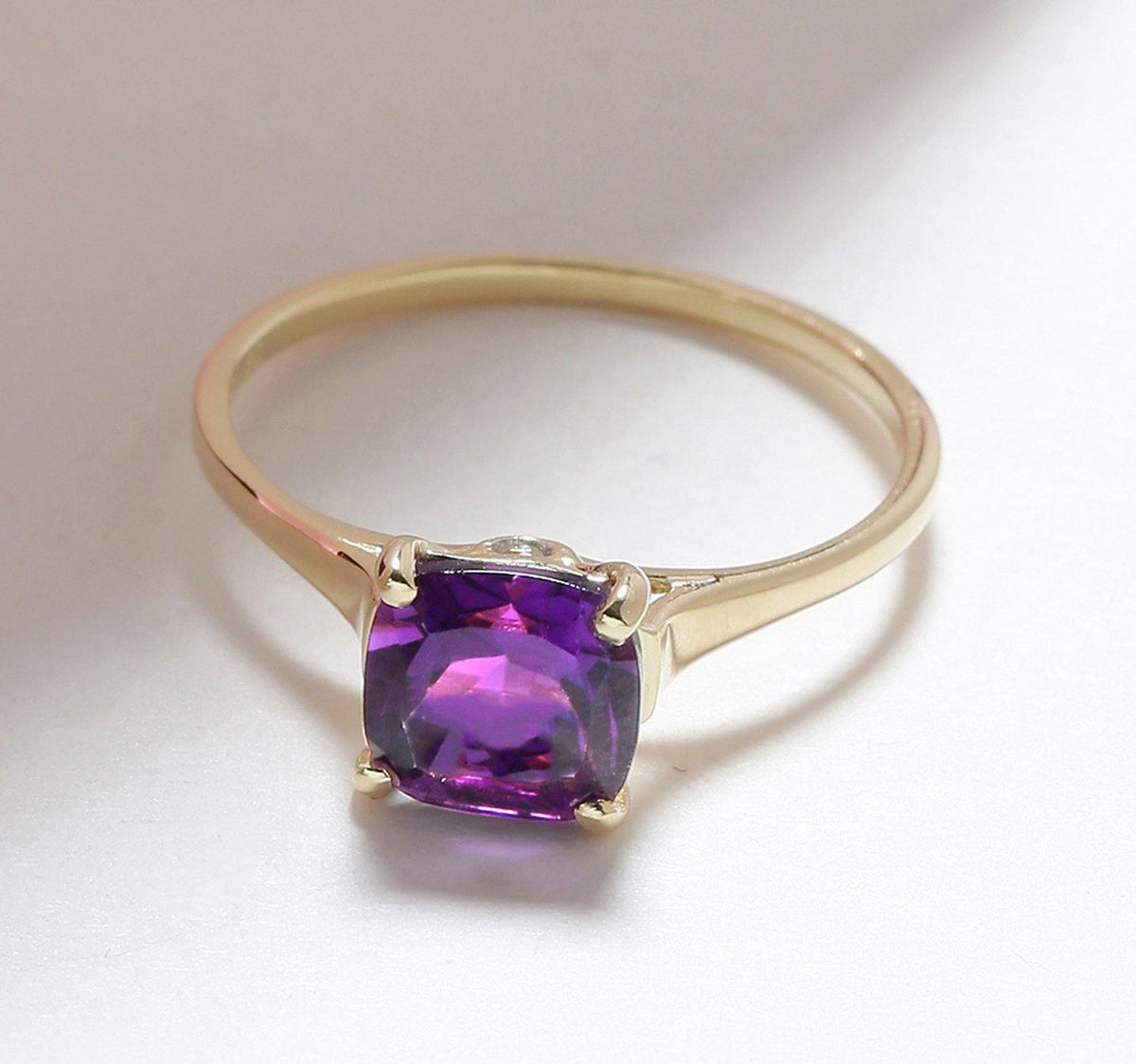 African Amethyst White Topaz Solid 10K Yellow Gold Gemstone Ring - YoTreasure
