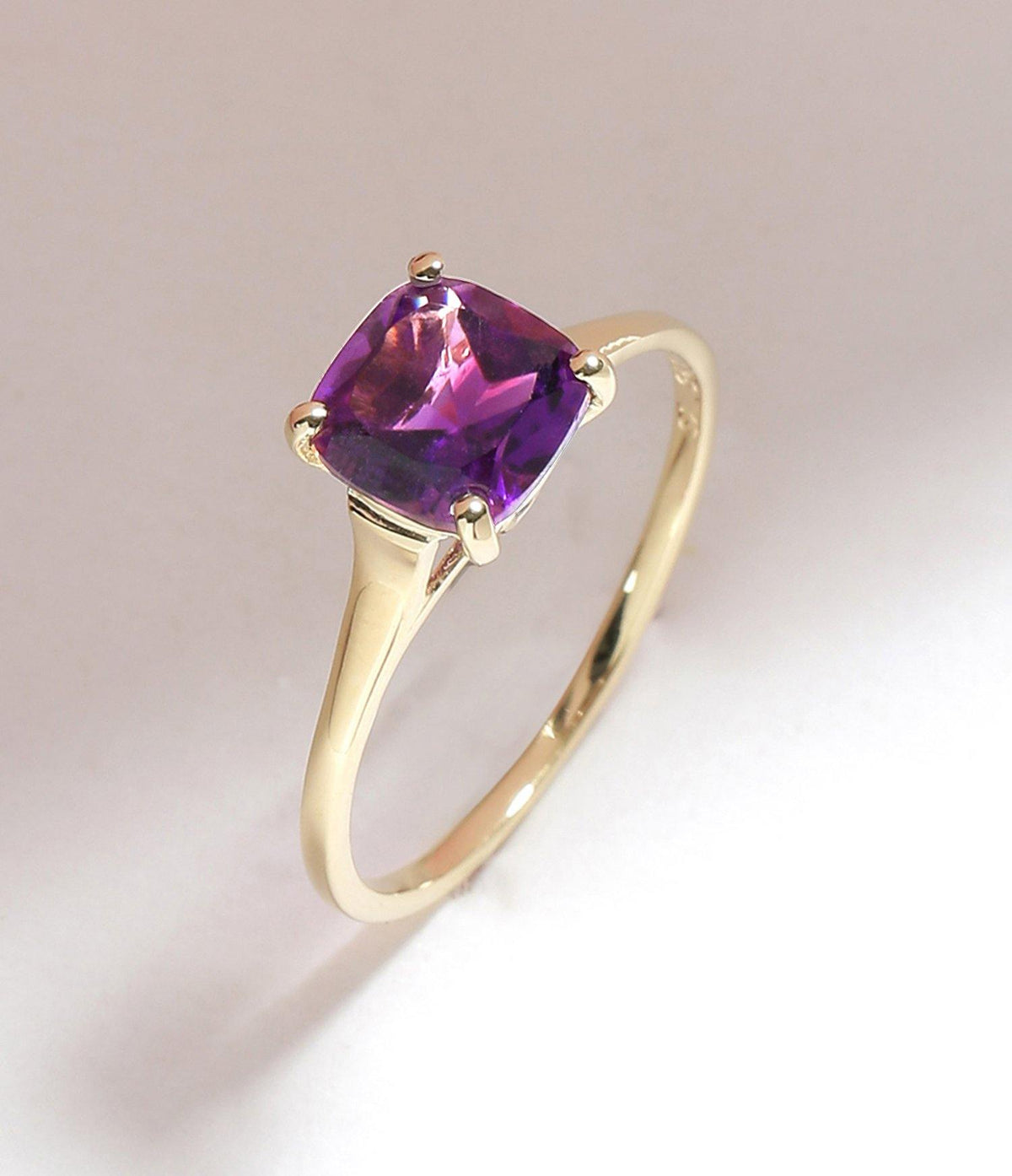African Amethyst White Topaz Solid 10K Yellow Gold Gemstone Ring - YoTreasure
