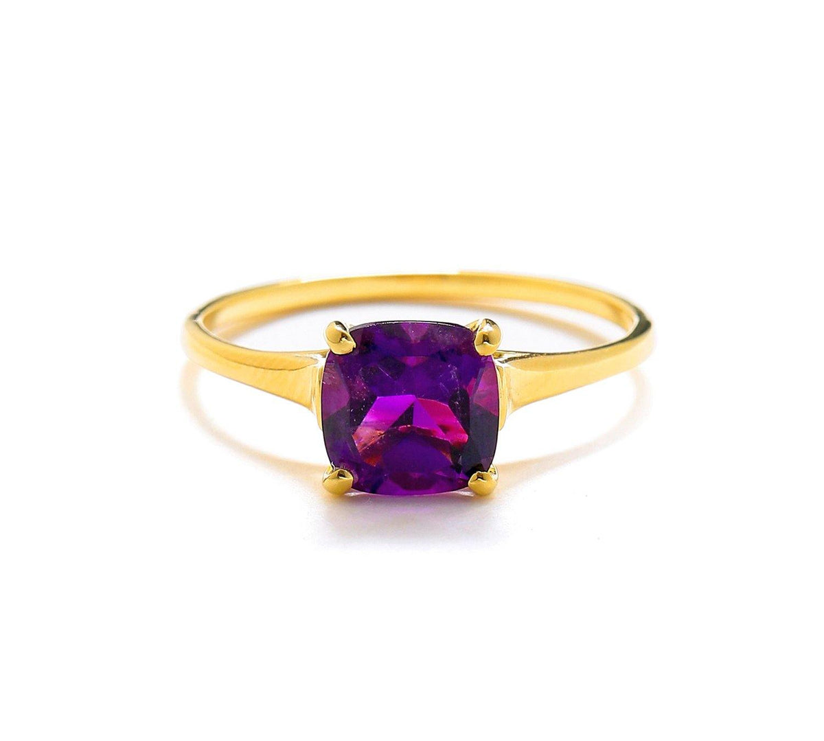 African Amethyst White Topaz Solid 10K Yellow Gold Gemstone Ring - YoTreasure