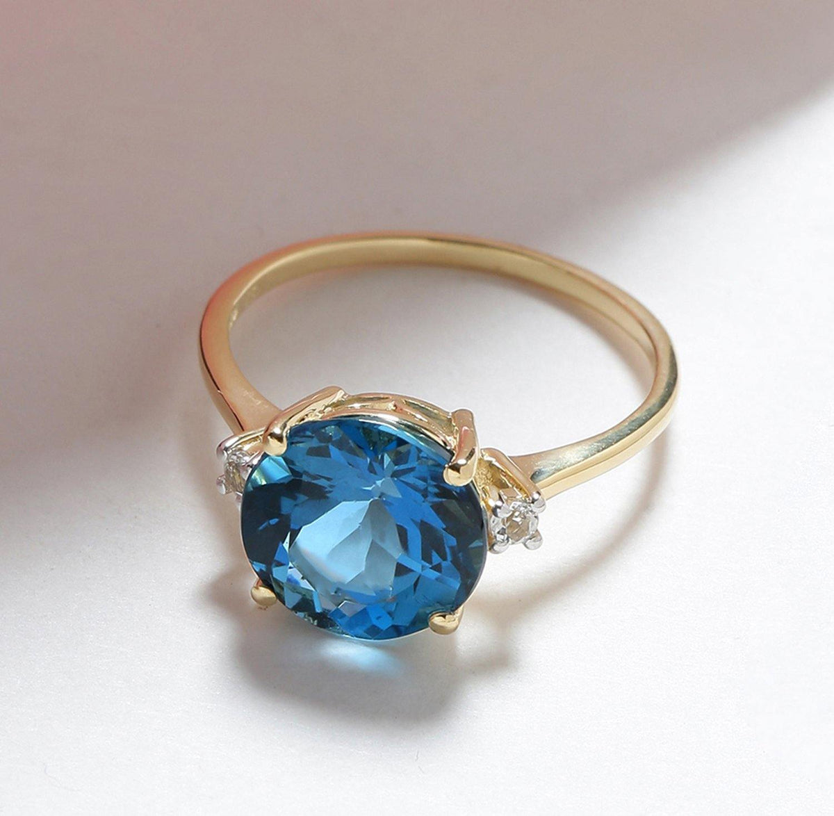 3.90 Ct London Blue Topaz Solid 10k Yellow Gold Ring Jewelry - YoTreasure