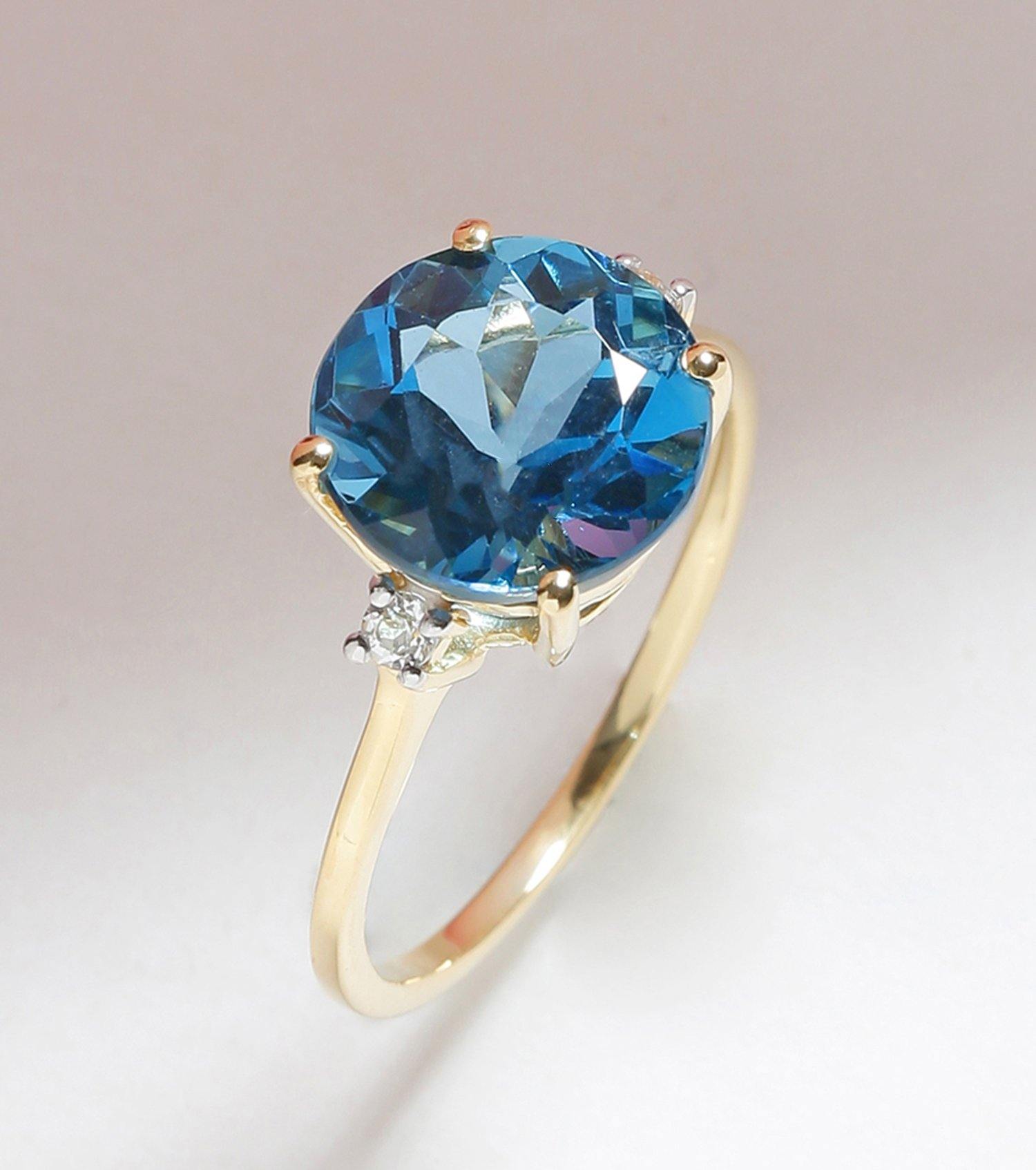 3.90 Ct London Blue Topaz Solid 10k Yellow Gold Ring Jewelry - YoTreasure