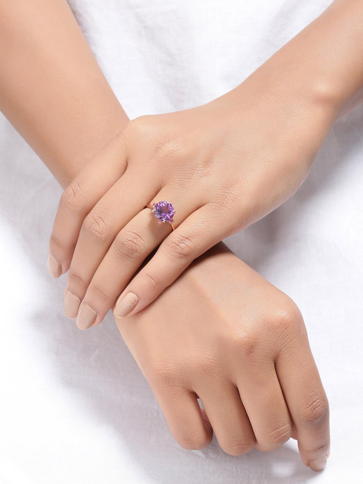 3.10 Ct Amethyst Pink Tourmaline Solid 14k Rose Gold Ring Jewelry - YoTreasure