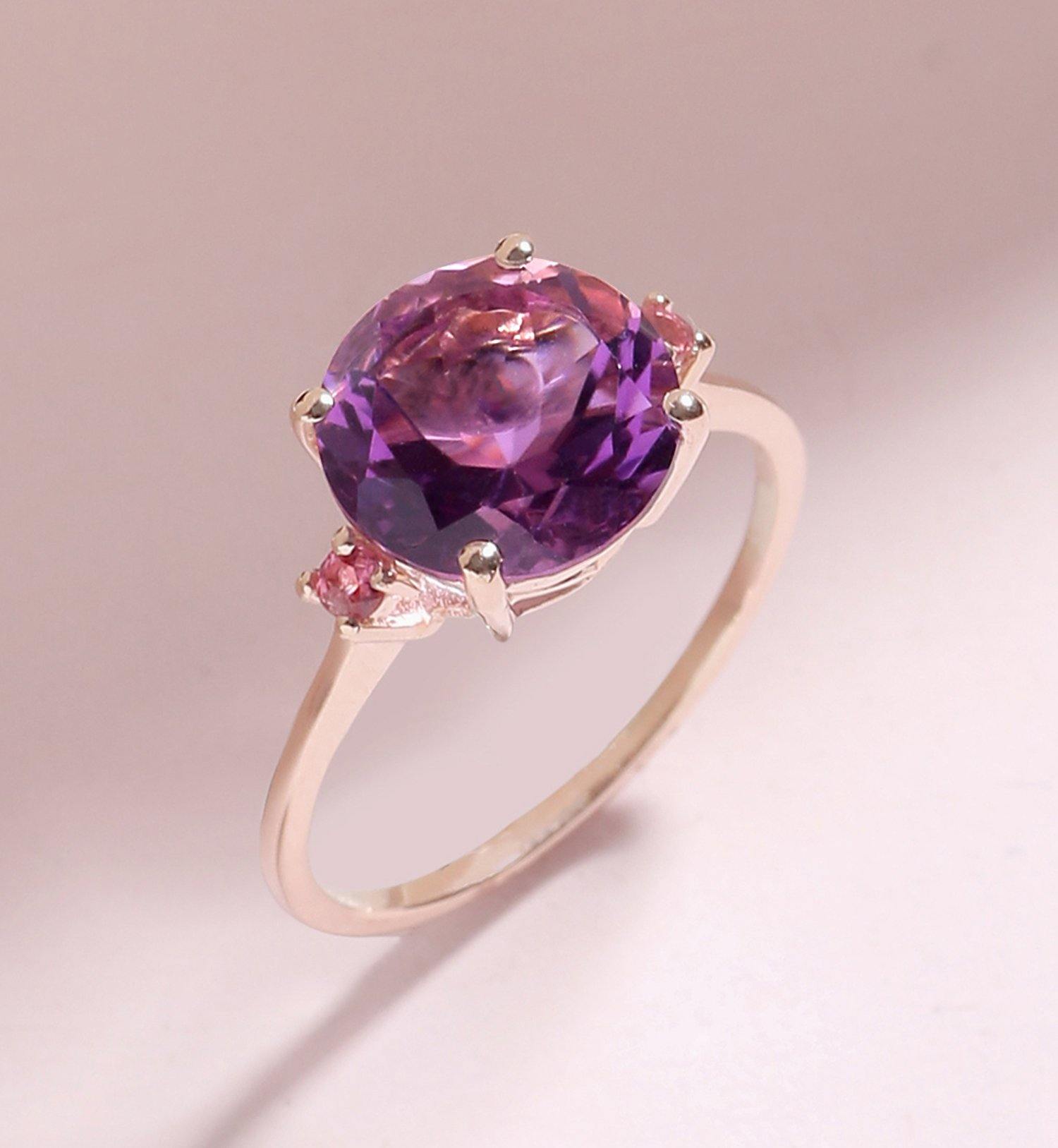 3.10 Ct Amethyst Pink Tourmaline Solid 14k Rose Gold Ring Jewelry - YoTreasure