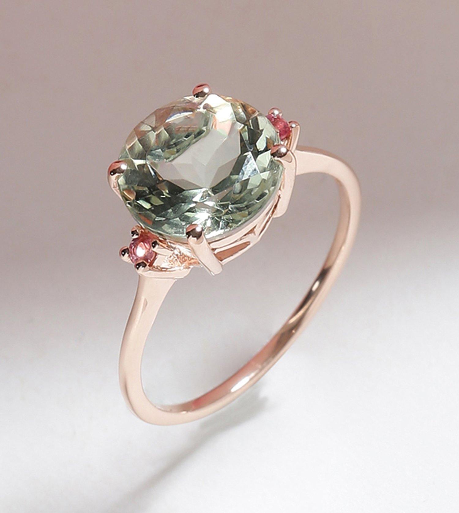 Green Amethyst Solid 10k Rose Gold Ring Jewelry - YoTreasure