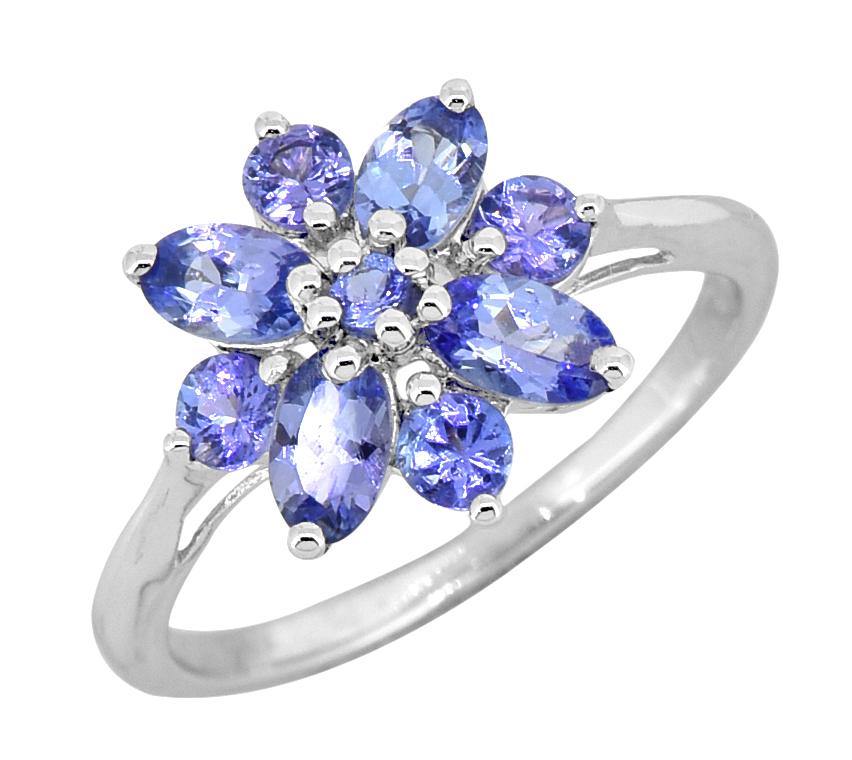 Tanzanite Solid 925 Sterling Silver Flower Cluster Ring Jewelry - YoTreasure