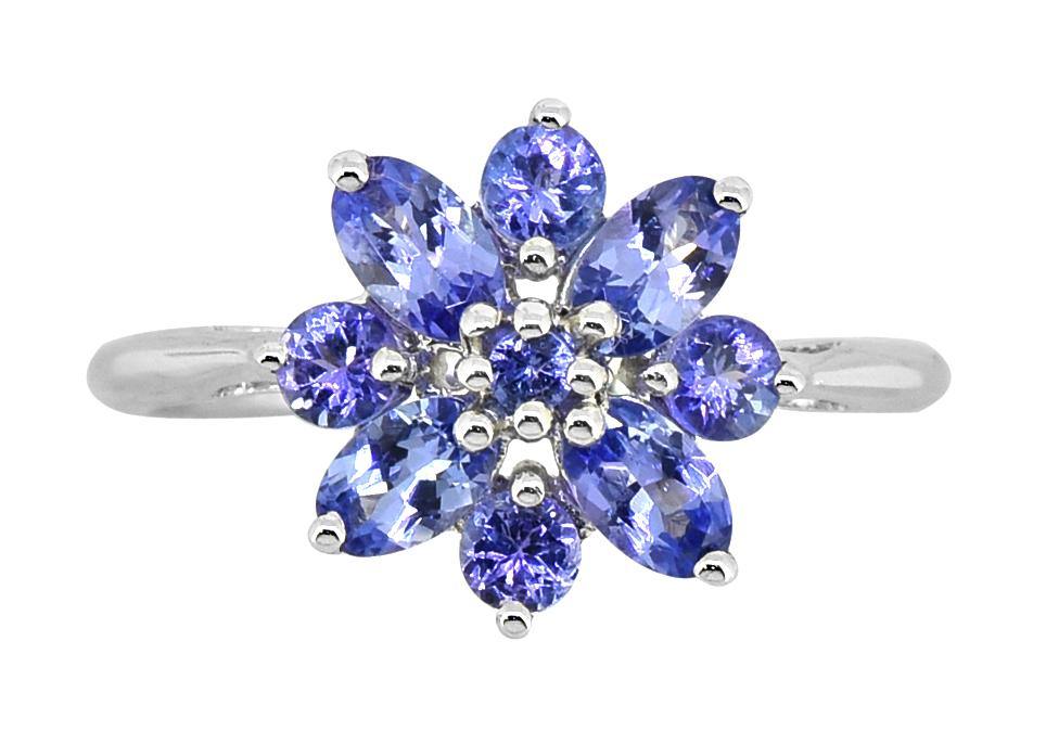 Tanzanite Solid 925 Sterling Silver Flower Cluster Ring Jewelry - YoTreasure