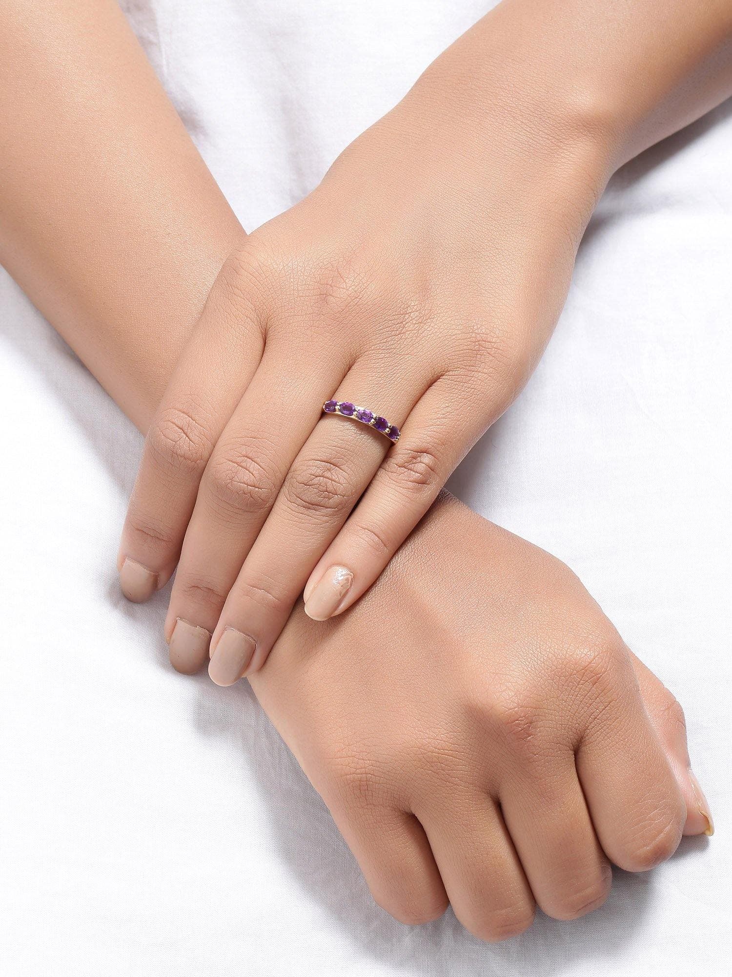 0.85 Ct Amethyst Solid 10k Yellow Gold Eternity Band Ring Jewelry - YoTreasure
