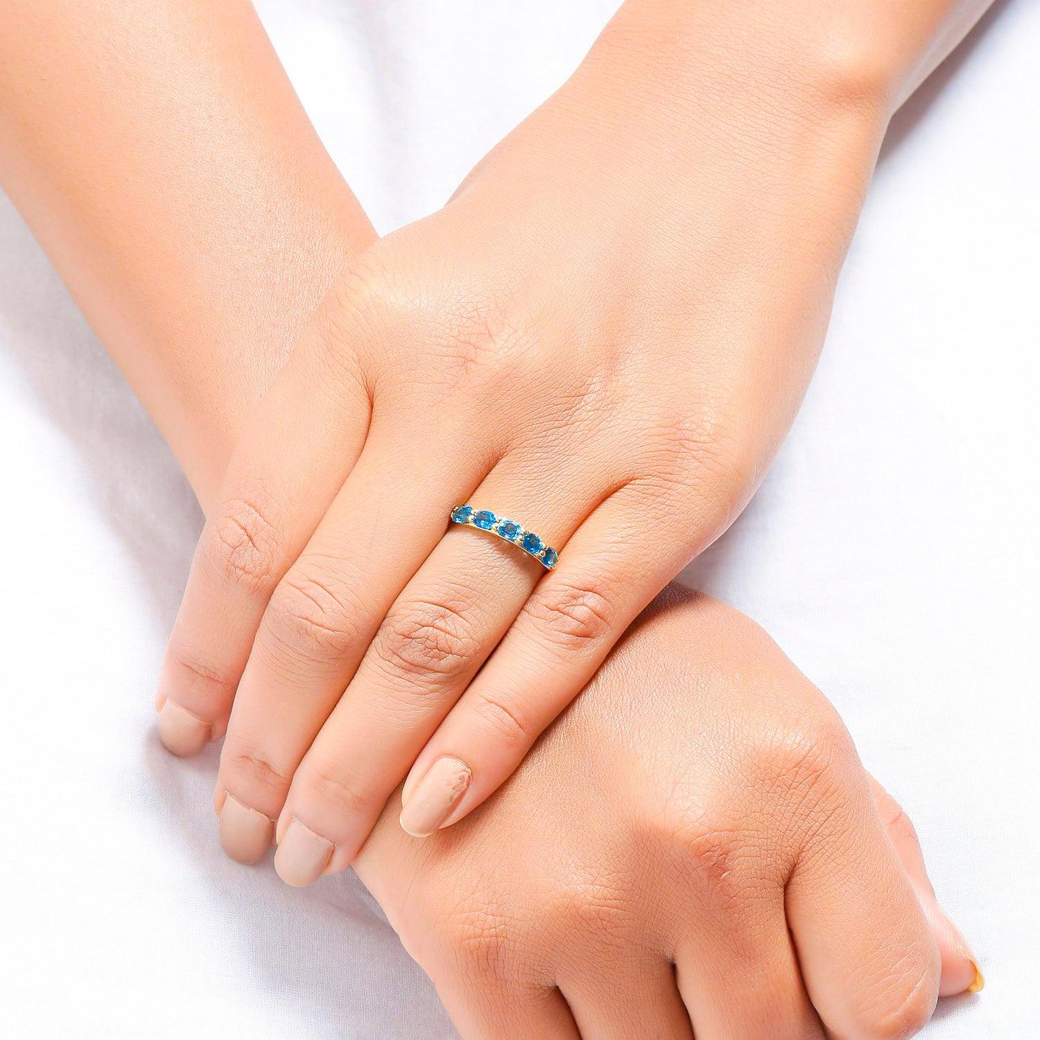London Blue Topaz Solid 10k Yellow Gold Eternity Band Ring Jewelry - YoTreasure