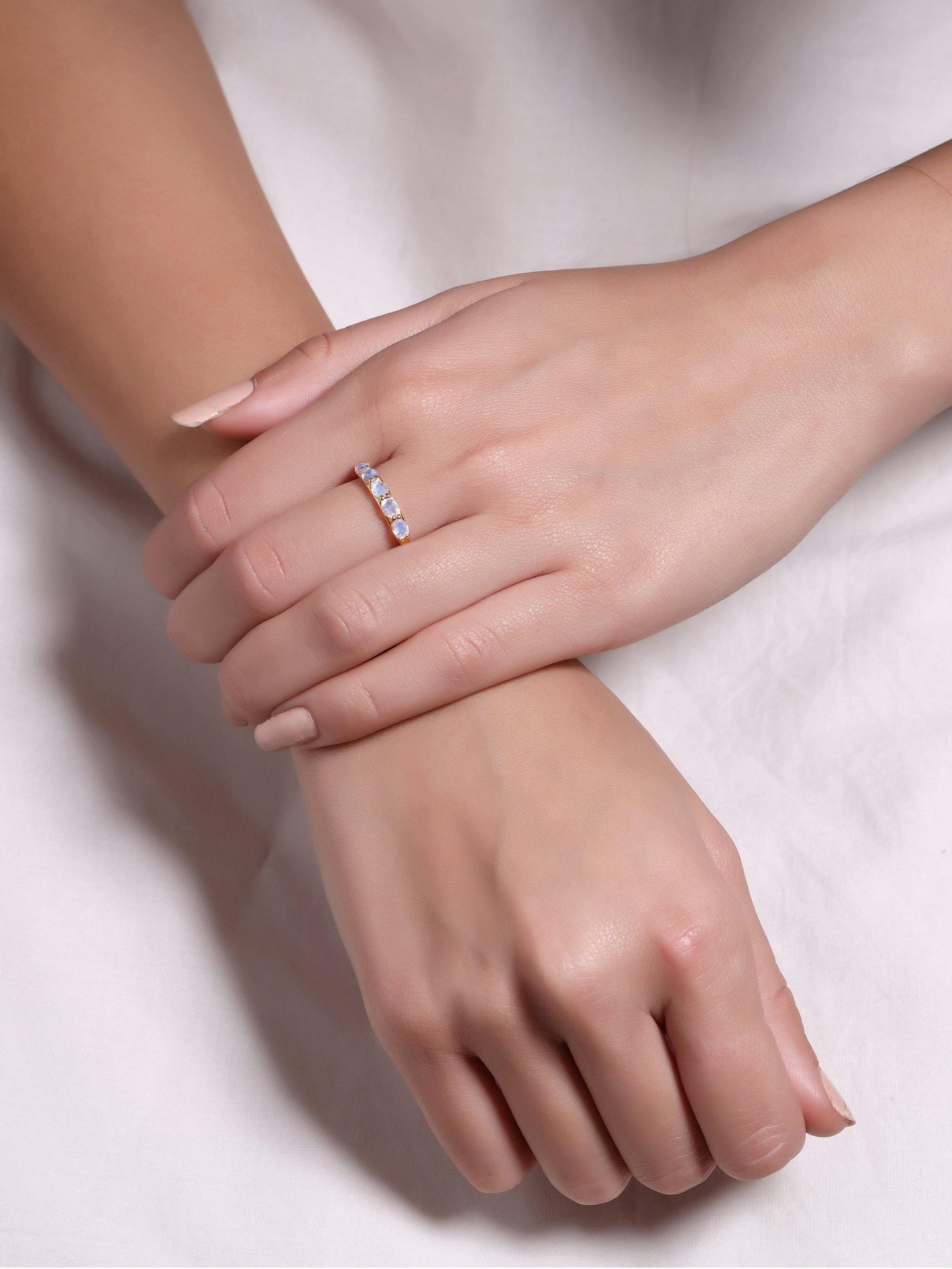 Rainbow Moonstone Solid 10K Yellow Gold Gemstone Ring - YoTreasure
