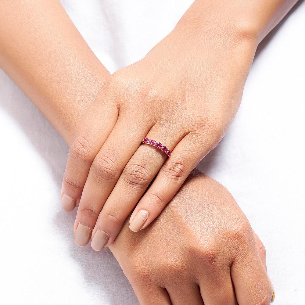 1.05 Ct Rhodolite Garnet Solid 10k Rose Gold Eternity Band Ring - YoTreasure