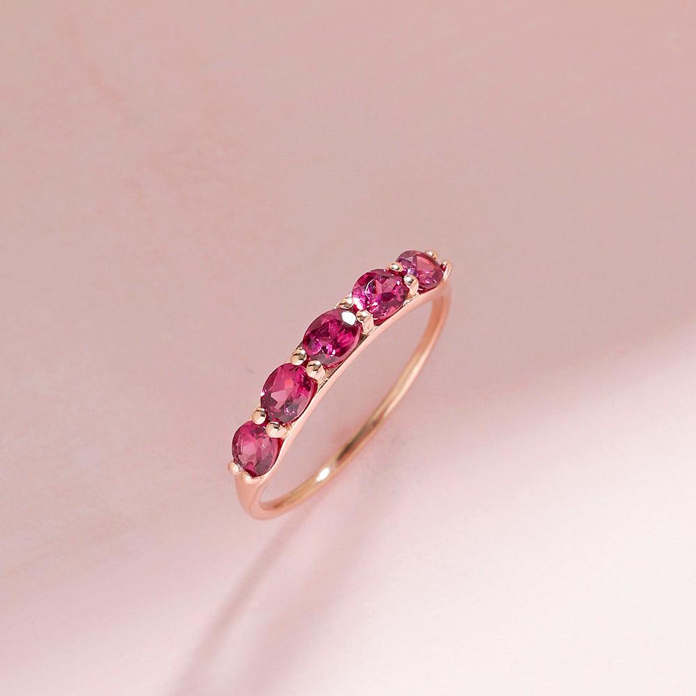 1.05 Ct Rhodolite Garnet Solid 10k Rose Gold Eternity Band Ring - YoTreasure