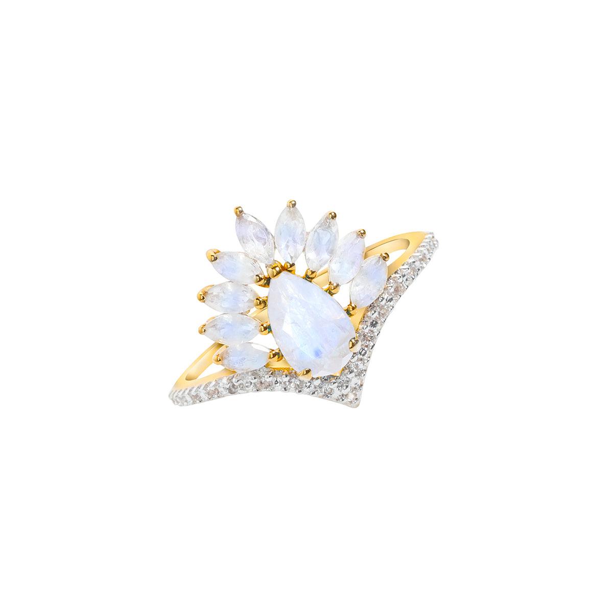 1.43 Ct. Moonstone White Topaz 14K Yellow Gold Boho Ring Jewelry - YoTreasure