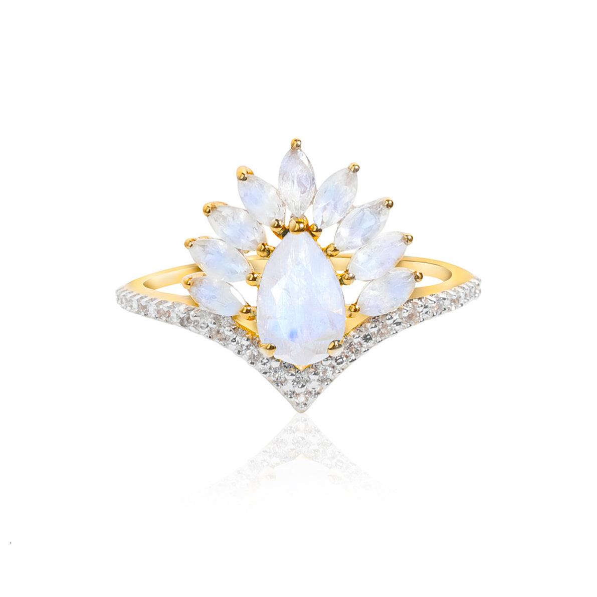 1.43 Ct. Moonstone White Topaz 14K Yellow Gold Boho Ring Jewelry - YoTreasure