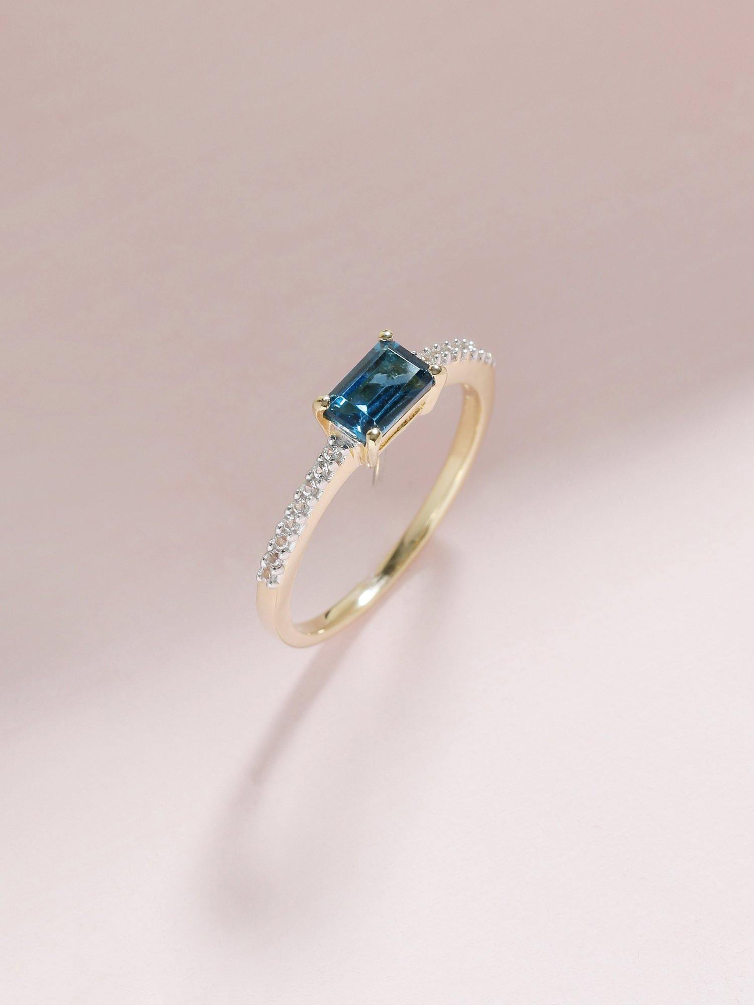 0.92 Ct London Blue Topaz Solid 10k Yellow Gold Ring Jewelry - YoTreasure
