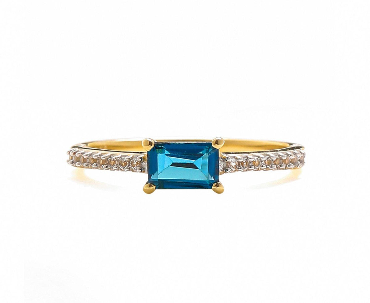 0.92 Ct London Blue Topaz Solid 10k Yellow Gold Ring Jewelry - YoTreasure