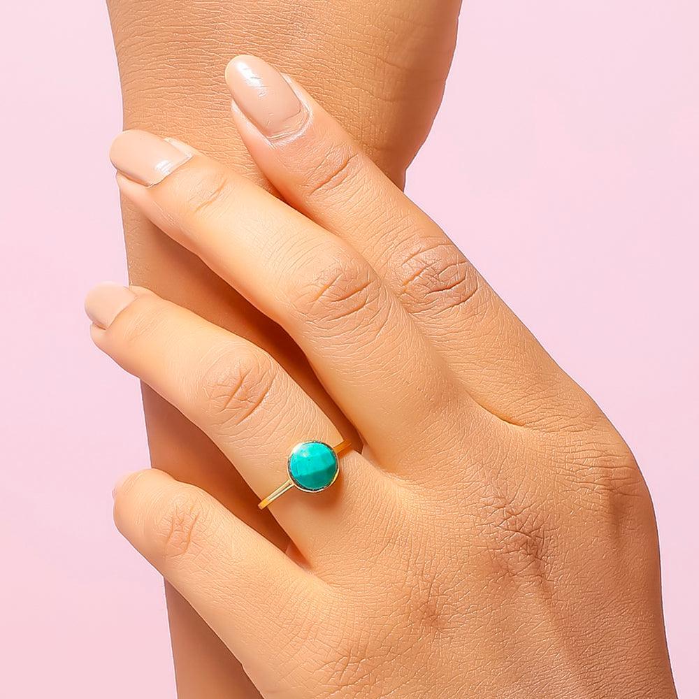 2.03 Ct Turquoise Solid 10k Yellow Gold Ring Jewelry - YoTreasure