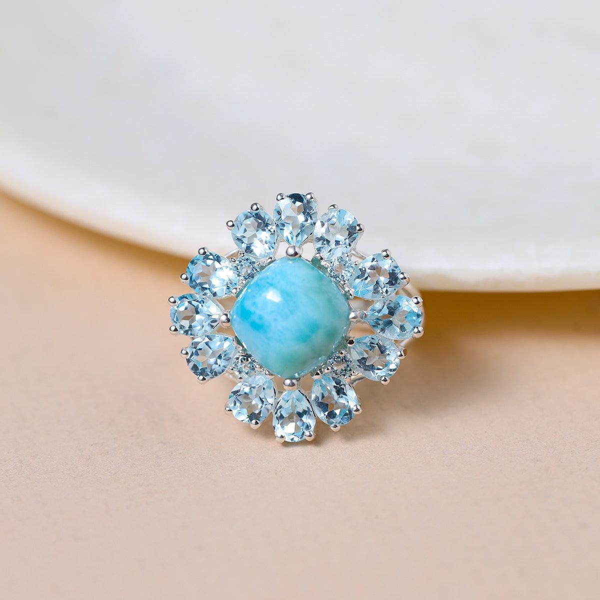 Larimar & Sky Blue Topaz Ring in 925 Sterling Silver - YoTreasure